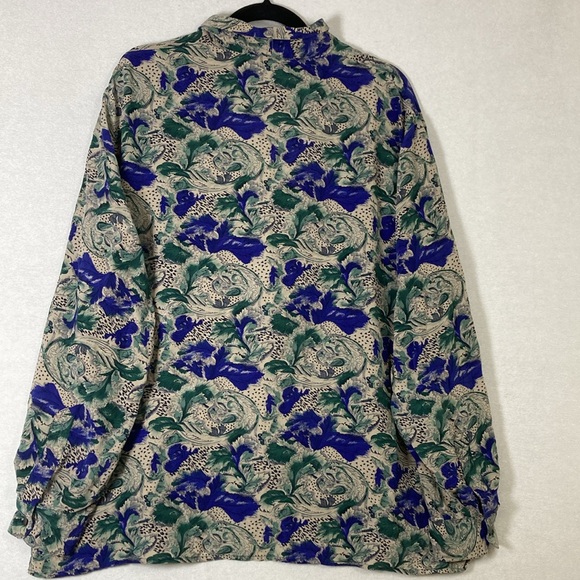 Nora Noh Floral Print Blouse - Blue and Green Silk 2X Floral - Picture 2 of 16